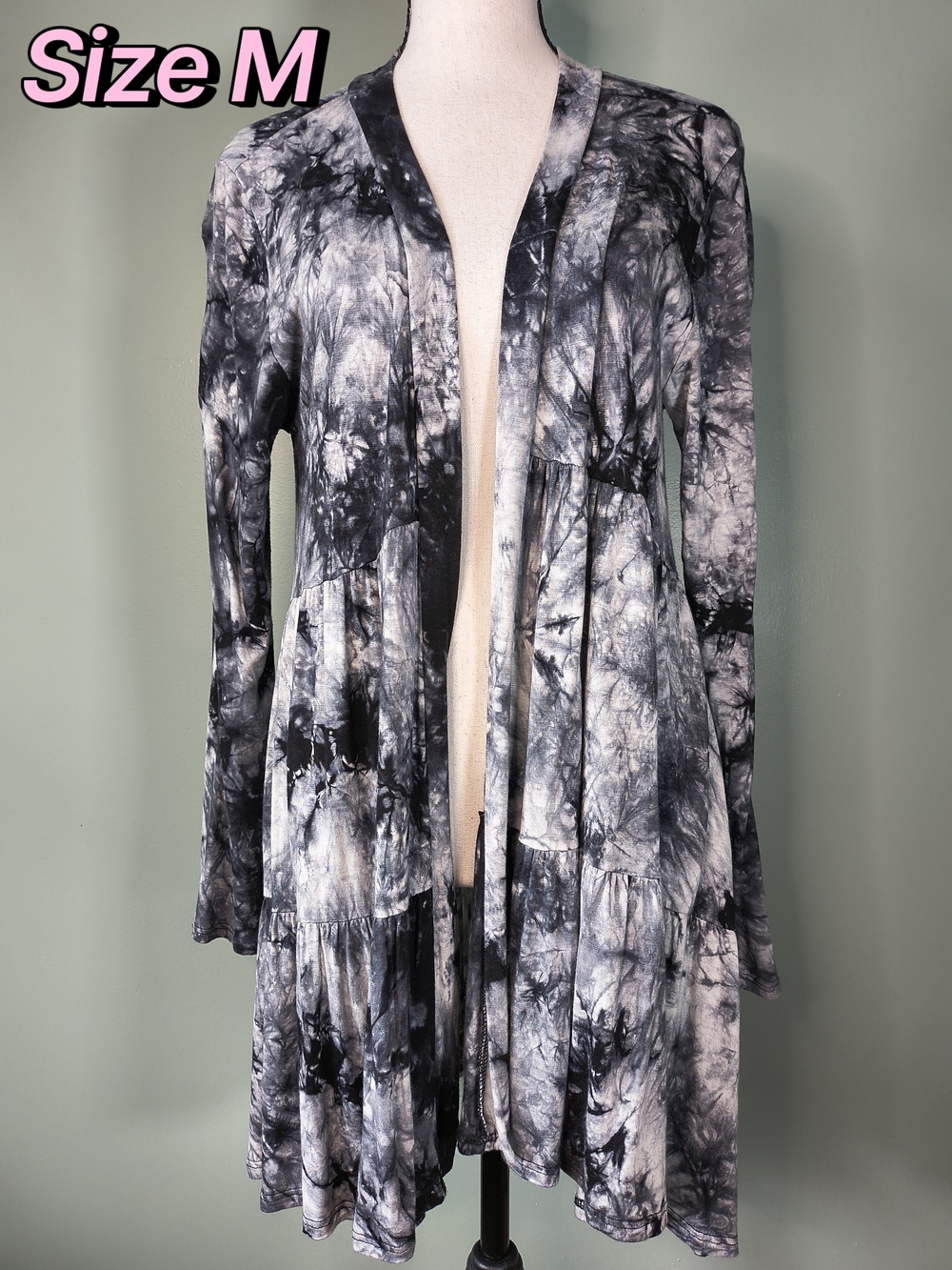 Black & White Tie Dye Open Cardigan Size M